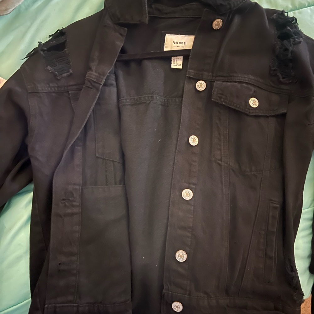 Forever 21 Ripped Black Jean Jacket